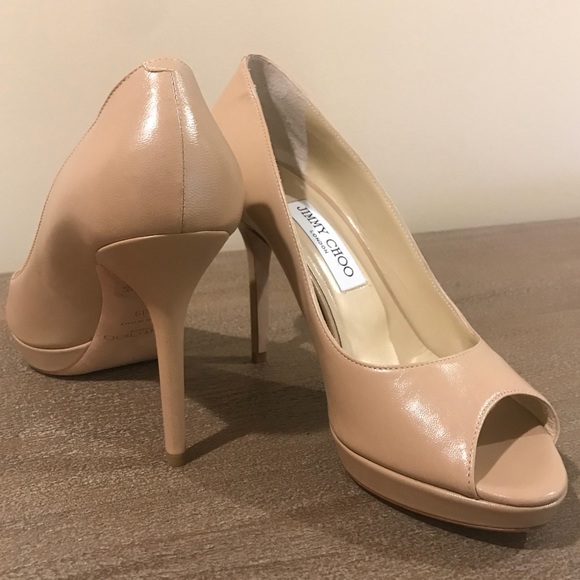 Jimmy Choo Shoes - Jimmy Choo Nude Peep-Toe Heels